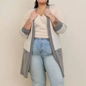 Torrid Longline Open Front Cardigan Cotton Colorblock Plus Size 3X